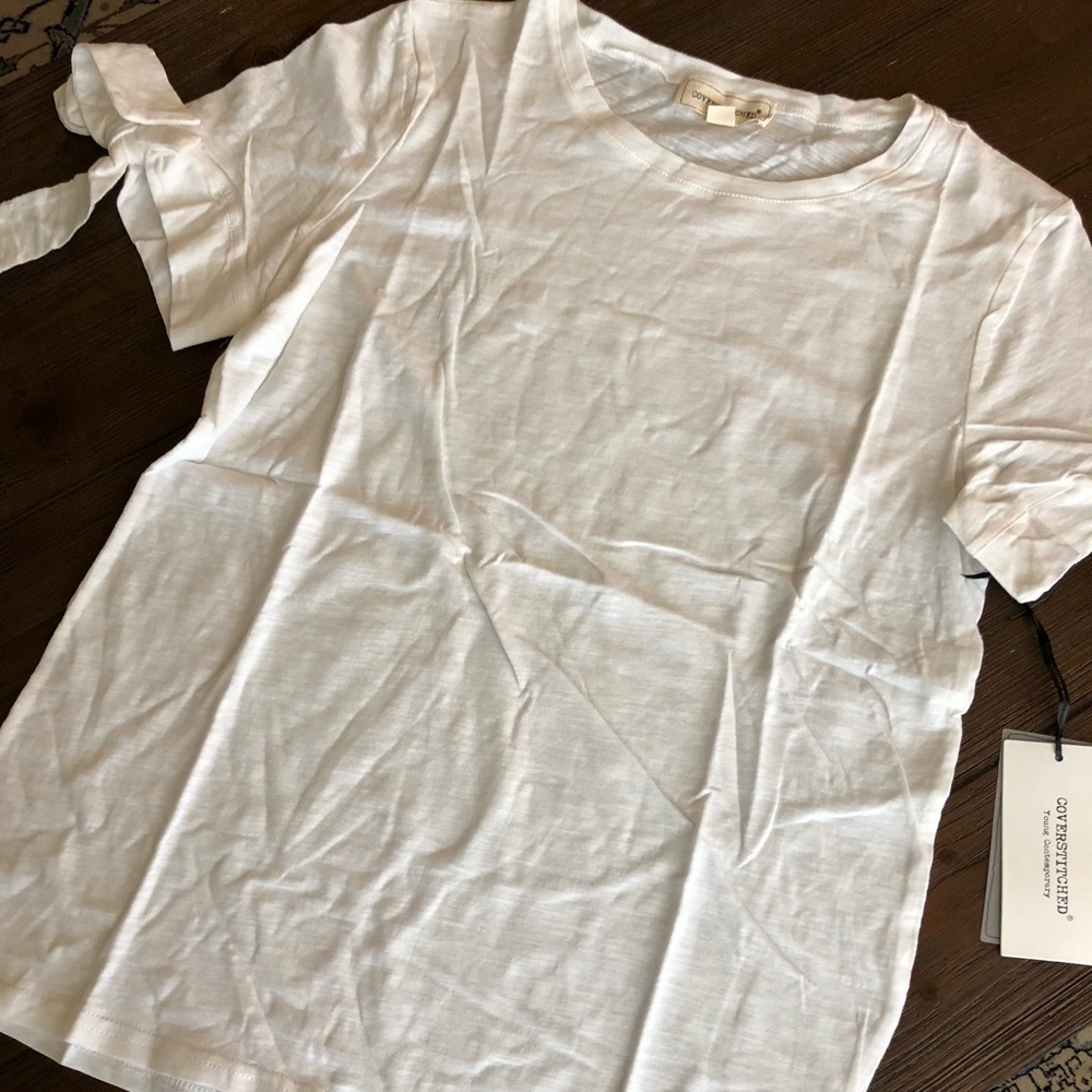 White tee with bow sleeve